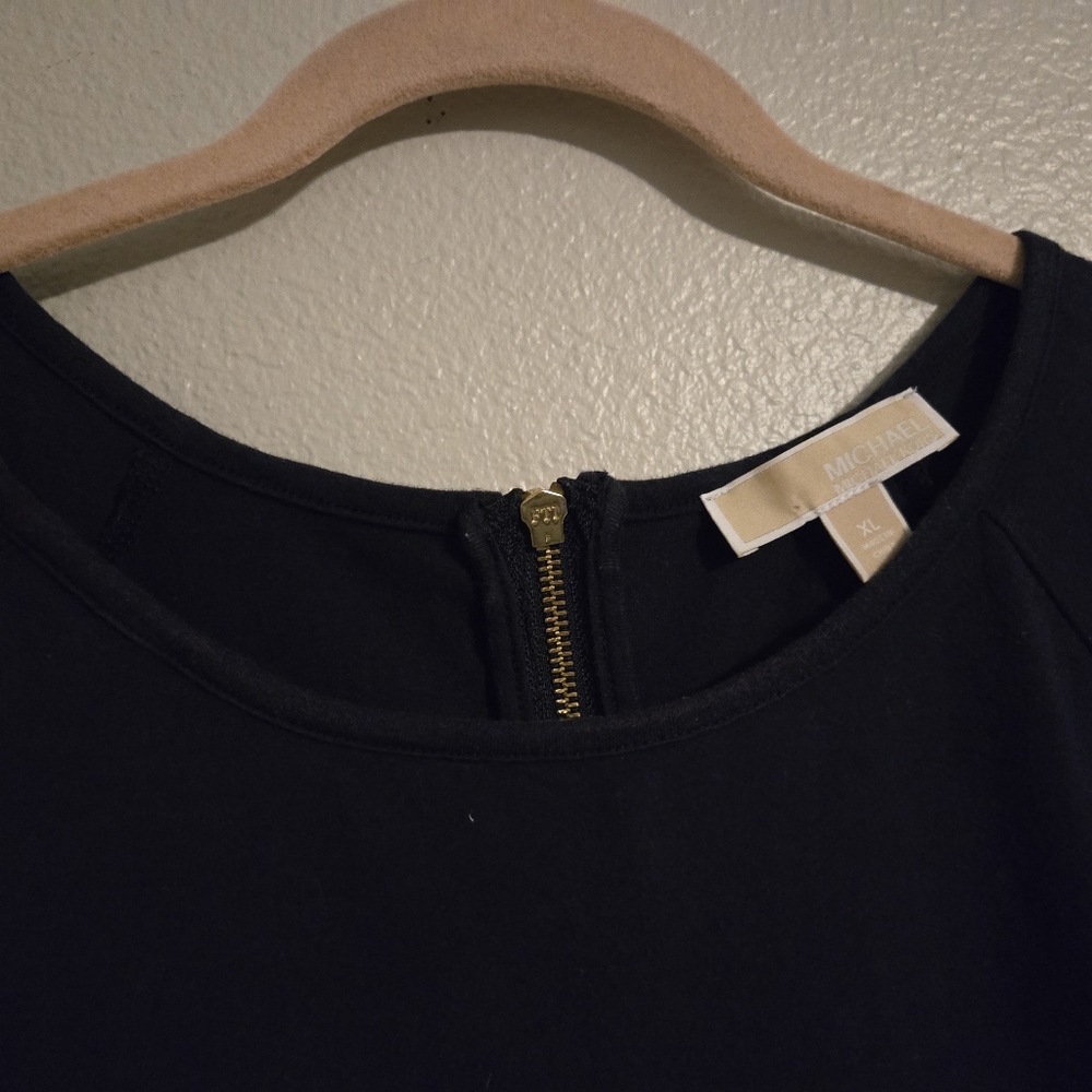Michael Kors Womens T-Shirt With Gold Zipper On Back, MK Rhinestone Logo, XL - Picture 3 of 8